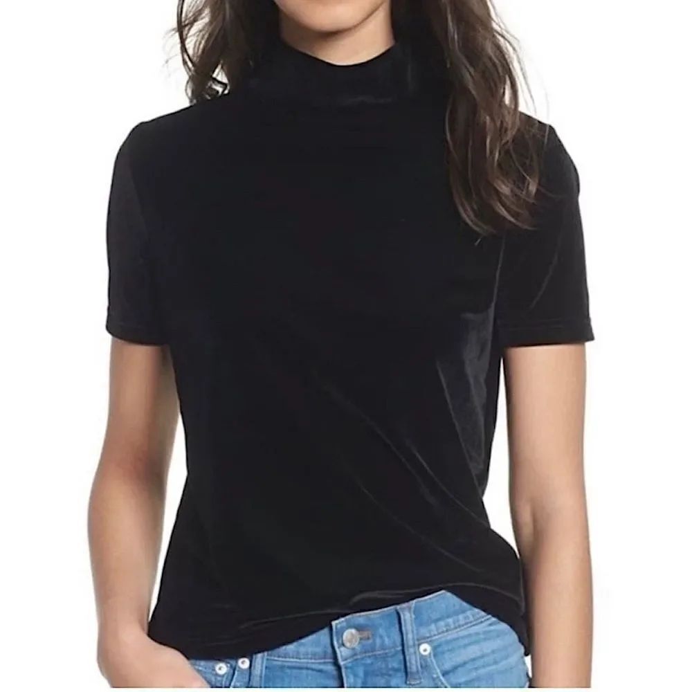 Madewell Velvet Mockneck Tee top blouse Black romantic, goth oversized boho XS - Picture 2 of 11